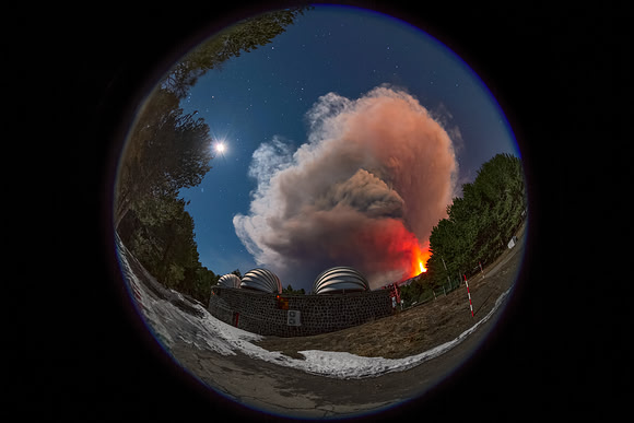 Full Sky View OfThe Eruption  Above Mount Etna