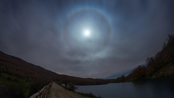 Lunar Halo Over The Maulazzo Lake 2 - Sicily