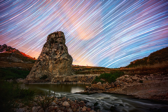 Star Trail Above The Salso River
