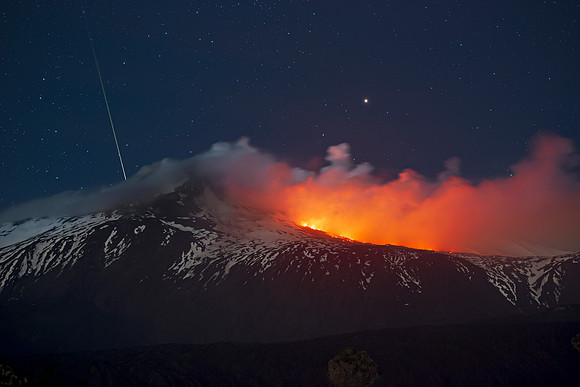 Geminidi And Mars Above Mount Etna