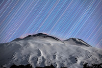 Star Trail Above The Mount Etna Top Craters