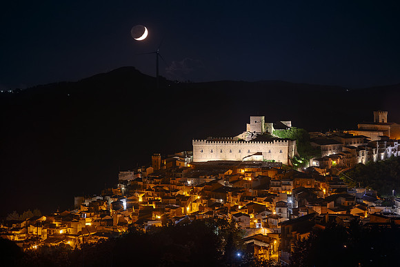 Earthshine Moon Above Montalbano Elicona
