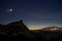 Venus Jupiter and Mercury Above Bordonaro Tower