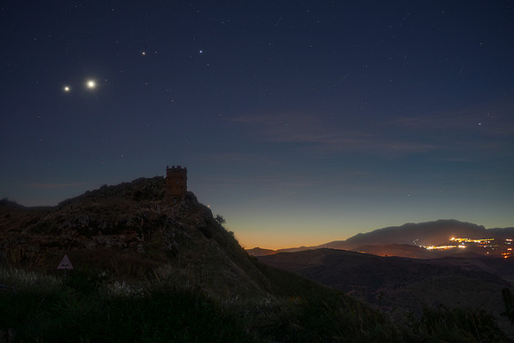 Venus Jupiter and Mercury Above Bordonaro Tower