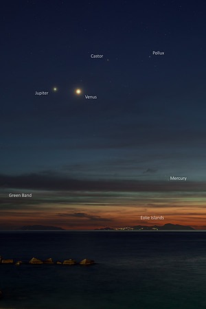 Venus Jupiter and Mercury Above the Eolie Island Caption