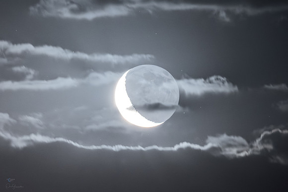 Earthshine Moon and Lunar Rays Crop