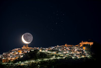 Earthshine Moon and Pleiades Above Giuliana