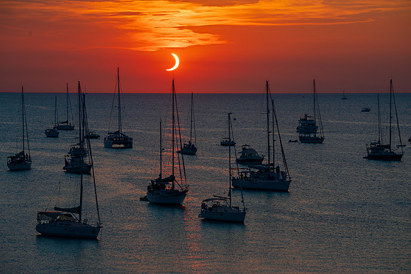 Eclipse and Sailing Boats on The Sea of Minorca