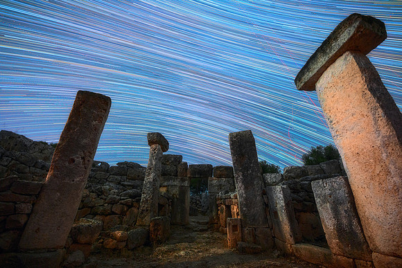 Star Trail Above Torre D'En Galmes - Cartailhac Circular Dwelling - Menorca