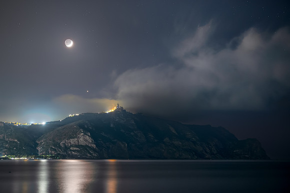 Moon And Venus Alignmento Above TIndari Sicily
