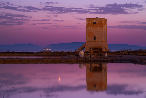 Earthshine Moon and Mars Above Nubia Tower