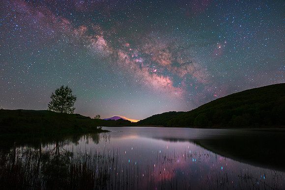 Milky Way Above Mount Etna and Lake Biviere Di Cesarò