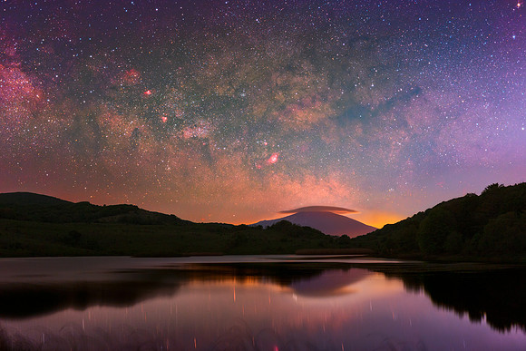 Milky Way Above Mount Etna and Lake Biviere Di Cesarò