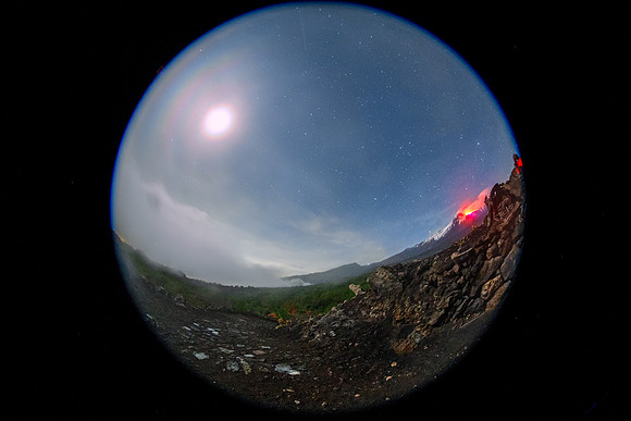False Moon Aureoles In a Foggy Vulcanic Landscape