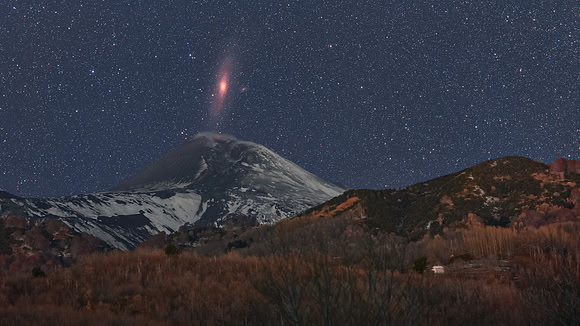 Andromeda Galaxy Setting Over Mount Etna 16_9 rev1