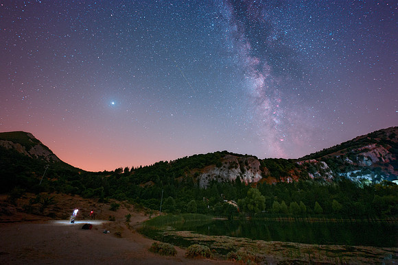 Perseid And Milky Way Above Mandria Del Conte Lake - Madonie - Sicily