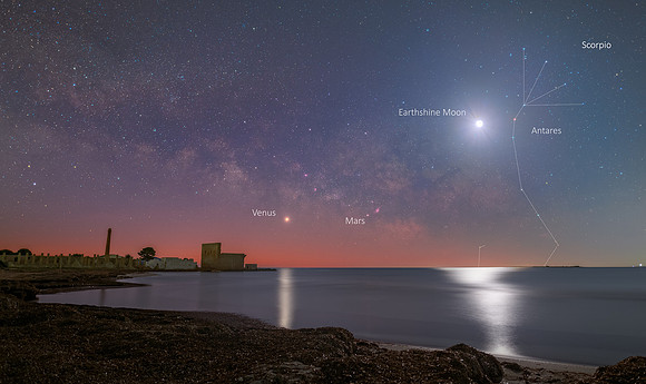 Venus Mars And The Earthshine Moon Above The Vendicari Marine Reserve Caption