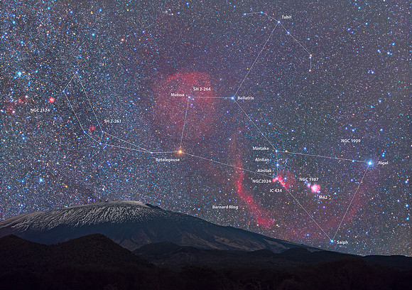 Orion Rises Over Mount Etna - Unesco Site Caption