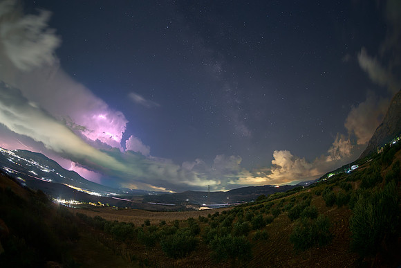 Lightning and Stars Over the Sicilian Countryside