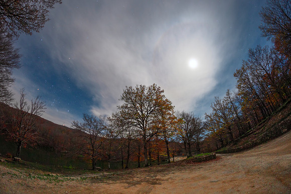 Moonlight Autumn With Orion And Moon Halo At Lake Maulazzo 2 - Sicily
