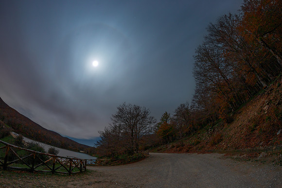Lunar Halo Over The Maulazzo Lake - Sicily