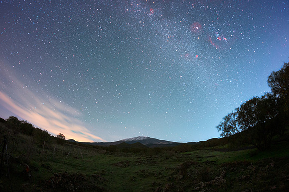Winter Milky Way Above Piano Dei Grilli And Mount Etna