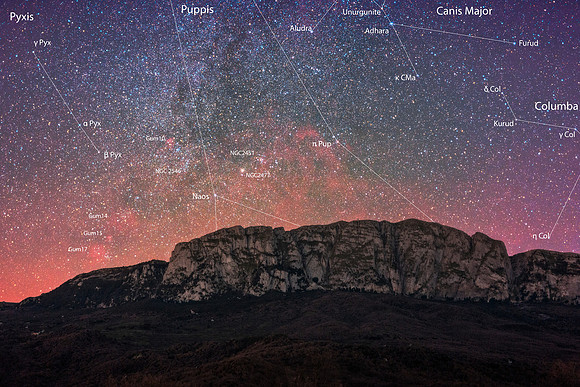 Winter Milky Way in Puppis Constellation Above Rocca Busambra -Sicily Caption