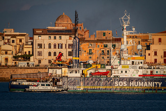 SOS Humanity Sailing From Ortygia Harbor