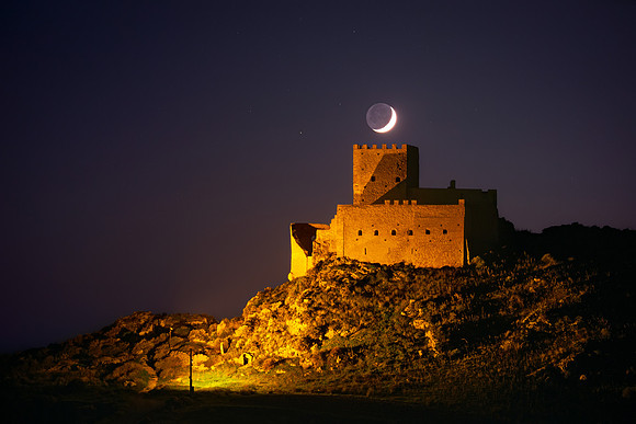 Earthshine Moon Above Palma di Montechiaro's Castle