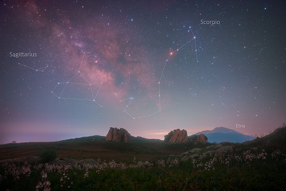 Scorpio and Sagittarius Above Etna and Argimusco 2 Caption