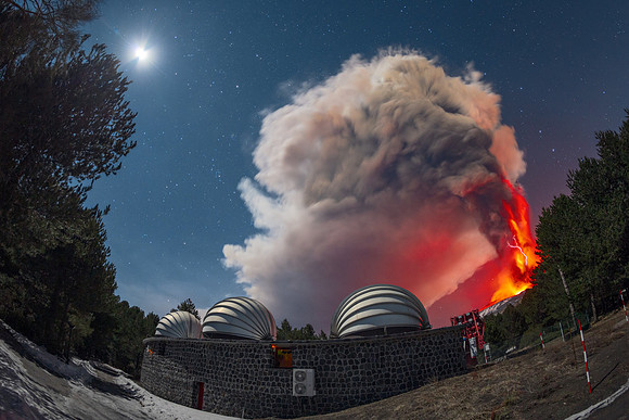 Ursa Major Lightening and The Eruption Cloud Above Mount Etna