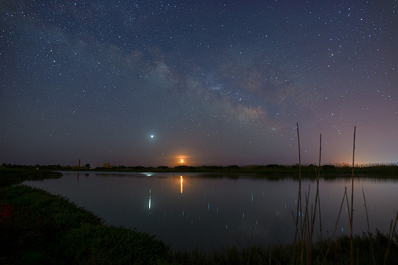 Venus Mars and Earthshine Moon With Summer Milky Way Above Vendicari - Sicily