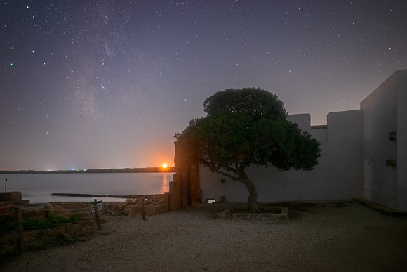 Moon and Milky Way Setting Above Vendicari's Factory