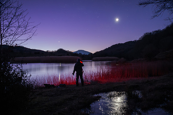 Watching Venus And The Moon Reflect In The Waters Of Lake Biviere Di Cesarò
