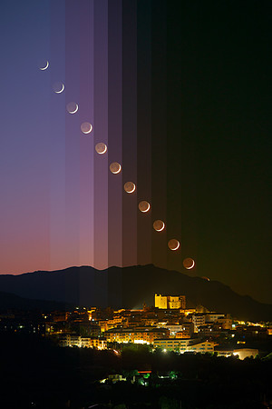 Earthshine Moonset And Twilight color Evolution Above Castelbuono