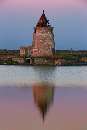 Wind Mill and Venus Belt Above Trapani Salt Ponds